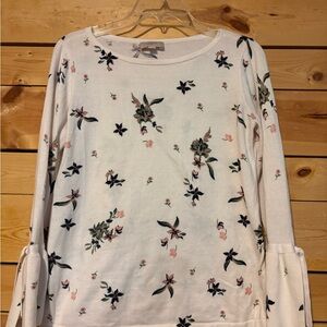 LOFT White Long-Sleeve Tee with Pink & Green Floral Print